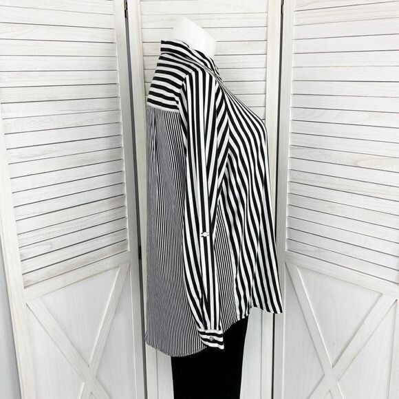 Jane + Delancey Multi Stripe Rayon Button Down Tunic Shirt Black White XL - Picture 3 of 13